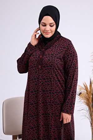 Kadın Büyük Beden Leopar Desenli Anne Elbisesi Kışlık