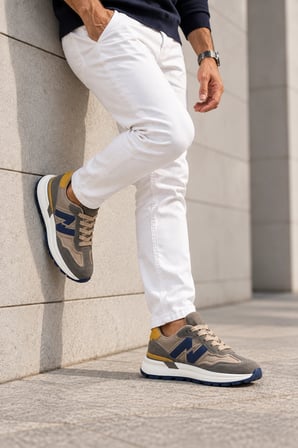 Sandria Kahve Deri ve Süet Detaylı Kalın Tabanlı Erkek Sneakers Ayakkabı