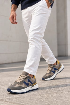 Sandria Kahve Deri ve Süet Detaylı Kalın Tabanlı Erkek Sneakers Ayakkabı