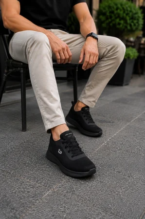 Aurelio Kıng Paolo Günlük Siyah Yürüyüş Ayakkabısı Hafif Nefes Alabilen Bağcıklı Rahat Sneaker