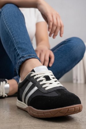 Asorti Unisex Siyah Süet Detaylı Retro Sneaker - Klasik Kauçuk Tabanlı Günlük Spor Ayakkabı