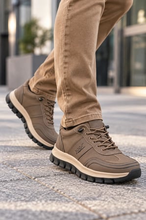 Perra Erkek Kahve Deri Sneaker - Bej Kalın Tabanlı Günlük Spor Ayakkabı