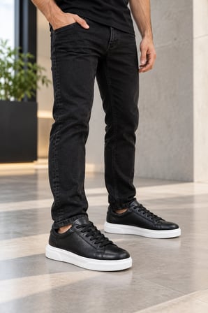 Tuna Hakiki Deri Siyah- Beyaz Taban Günlük Unisex Günlük Ayakkabı