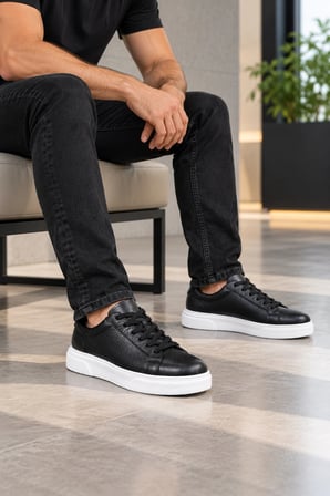 Tuna Hakiki Deri Siyah- Beyaz Taban Günlük Unisex Günlük Ayakkabı