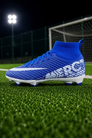 Vortex Futbol Kramponu Çoraplı Bilekli Bağcıklı Dişli Taban Halı Saha ve Çim Saha Krampon –Mavi Beyaz