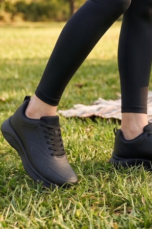 Urban Pure Black Comfort: Minimalist Kömür Kadın Spor Ayakkabı