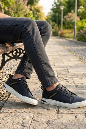 Comfort Elite Grek Desenli Siyah Erkek Günlük Spor Ayakkabı