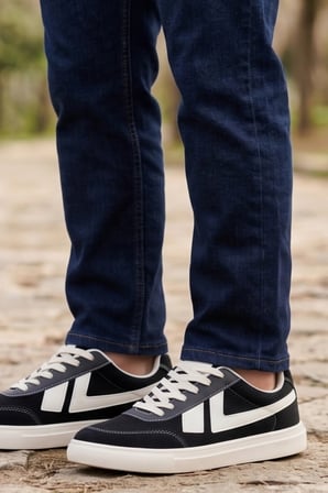Street Style Erkek Siyah-Beyaz Korduroy Detaylı Süet Şehir Ayakkabısı