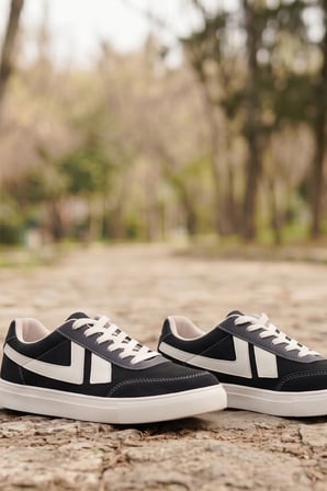 Street Style Erkek Siyah-Beyaz Korduroy Detaylı Süet Şehir Ayakkabısı