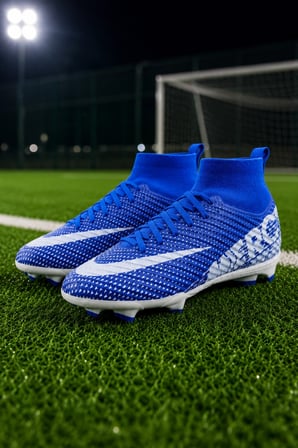Vortex Futbol Kramponu Çoraplı Bilekli Bağcıklı Dişli Taban Halı Saha ve Çim Saha Krampon –Mavi Beyaz