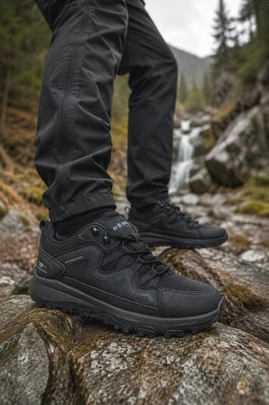 Trekon Siyah Outdoor Ayakkabı Suya Dayanıklı Su İtici Trekking Yürüyüş Ayakkabısı