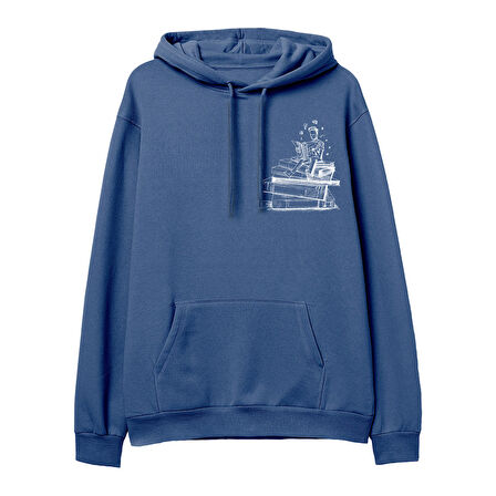 Think 2 Baskılı Hoodie-Royal Mavi