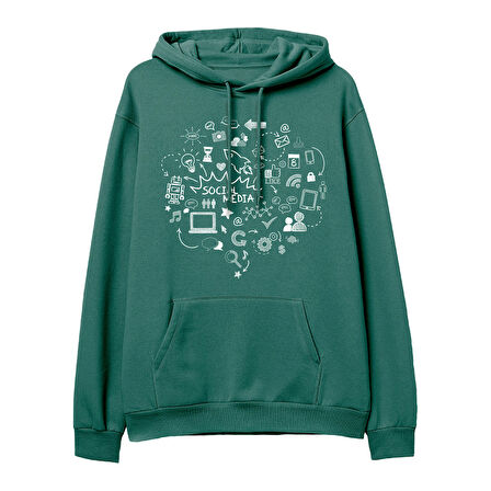 Social Media  Baskılı Yeşil Hoodie