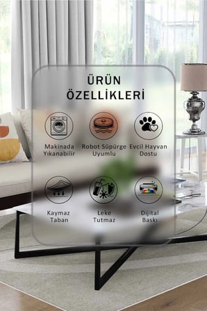 Yıkanabilir Kaymaz Taban Dijital Baskılı Halı ve Yolluk – Leke Tutmaz Salon & Mutfak Halısı