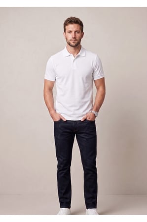 Erkek Yakalı Düğmeli Beyaz T-shirt