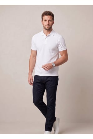 Erkek Yakalı Düğmeli Beyaz T-shirt