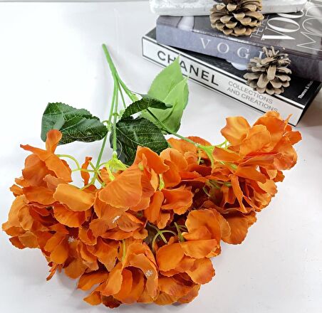 Yapay Çiçek Ortanca Çiçeği Demeti 43 cm Turuncu