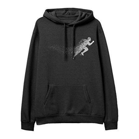 Run  Baskılı Siyah Hoodie