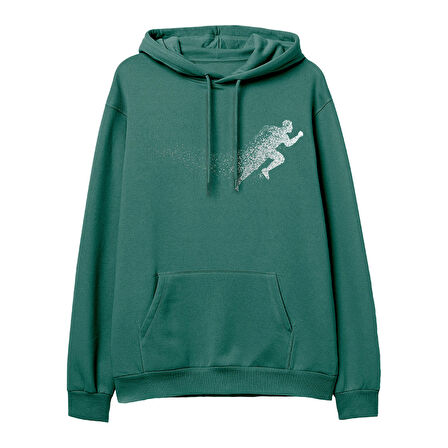 Run  Baskılı Yeşil Hoodie