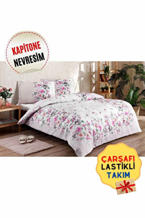 Mariposa Lastikli Çarşaflı Tek Kişilik Kapitone Nevresim Takımı Lila