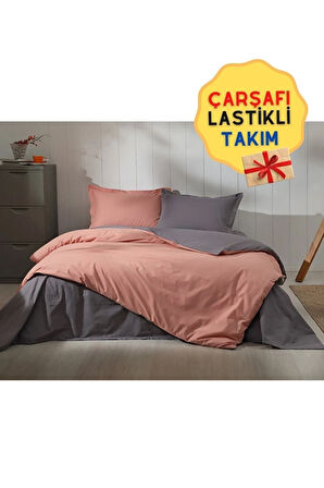 Colormix Lastikli Çarşaflı Tek Kişilik Kiremit Antrasit Nevresim Takımı
