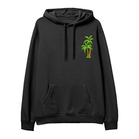 Palmiye  Baskılı Siyah Hoodie