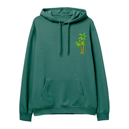 Palmiye  Baskılı Yeşil Hoodie
