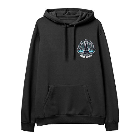 Ocean Voyage  Baskılı Siyah Hoodie