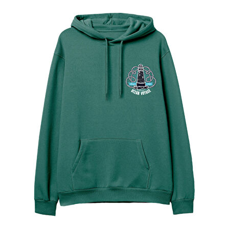Ocean Voyage  Baskılı Yeşil Hoodie