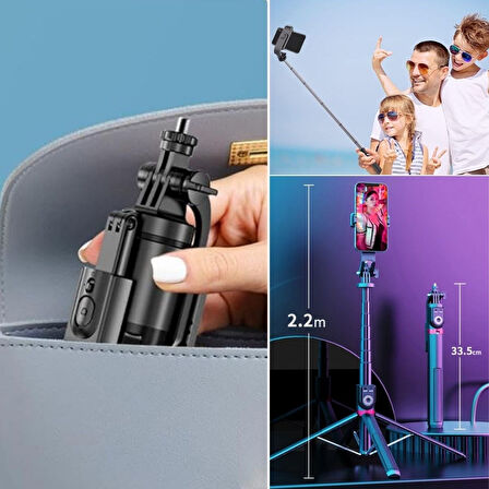 By Nevser® Fotoğraf Makinası ve Telefon Takılabilen 2si 1 Arada 2.2m Uzayan Selfie Çubuğu Kumandalı Tripod