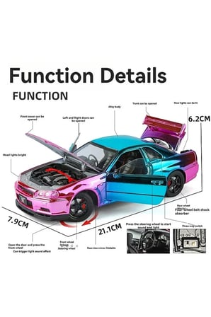Nissan Skyline GTR R34 1:24 Ölçek Diecast Model Araba Açılan Kapılar Nıssan GTR Model Parlak Mor