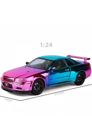 Nissan Skyline GTR R34 1:24 Ölçek Diecast Model Araba Açılan Kapılar Nıssan GTR Model Parlak Mor