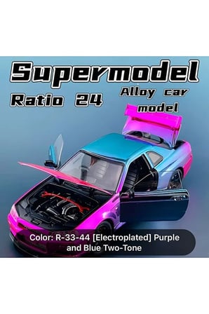 Nissan Skyline GTR R34 1:24 Ölçek Diecast Model Araba Açılan Kapılar Nıssan GTR Model Parlak Mor