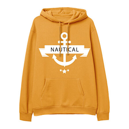 Nautical Baskılı Hoodie-Portakal