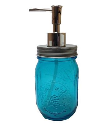 CAM SIVI SABUNLUK,ÇİÇEK DESENLİ MAVİ 8X8X10CM 420ML