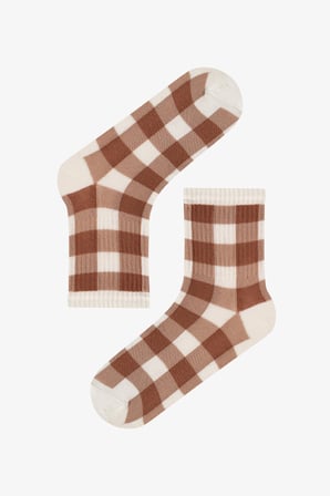 Kahve Bej Browny Bowtie Fiyonk Desenli Pamuklu 3 Çift Soket Çorap