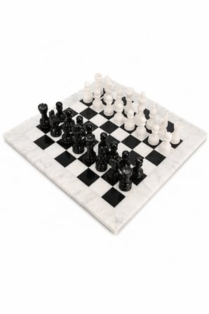 15 İnç Siyah Oniks Doğaltaş Satranç Takımı 38x38 cm - El Yapımı Premium Satranç Seti | Hediye Kutulu -  Siyah Beyaz