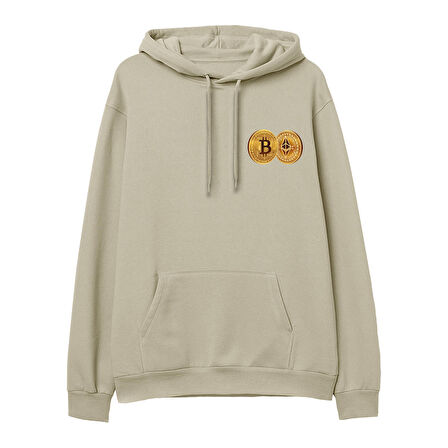 Bitcoin  Baskılı Krem Hoodie