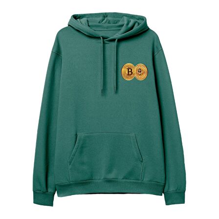 Bitcoin  Baskılı Yeşil Hoodie