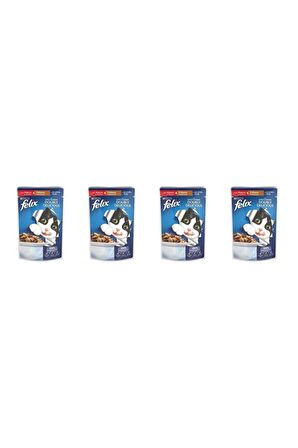 Felix Sığır Etli ve Tavuklu Yaş Kedi Maması 4 X 85 Gr
