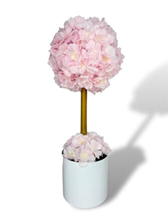 Yapay Çiçek Beyaz Metal Saksıda Bahardalı Japon Kiraz Çiçeği Ağacı 45*15cm