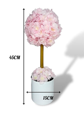 Yapay Çiçek Beyaz Metal Saksıda Bahardalı Japon Kiraz Çiçeği Ağacı 45*15cm