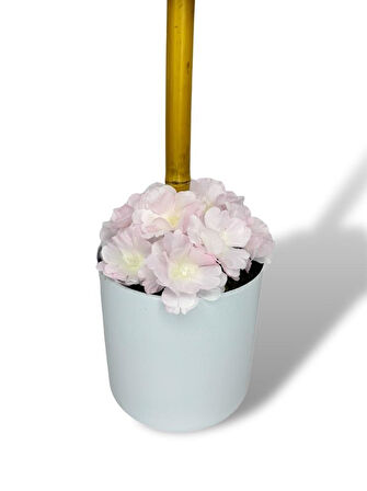 Yapay Çiçek Beyaz Metal Saksıda Bahardalı Japon Kiraz Çiçeği Ağacı 45*15cm