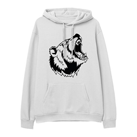 Bear Big  Baskılı Beyaz Hoodie