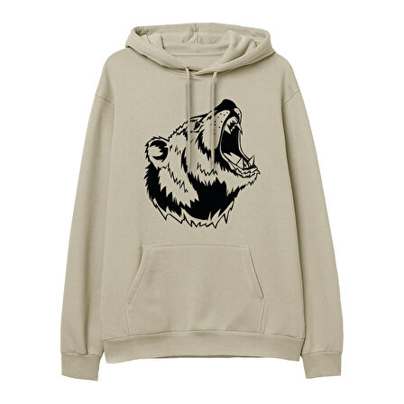Bear Big  Baskılı Krem Hoodie