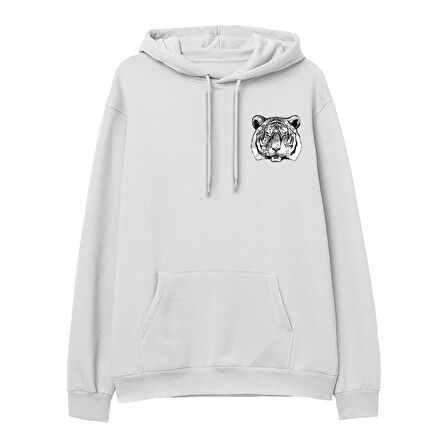 Tiger Baskılı Hoodie-Beyaz