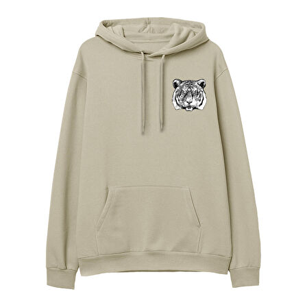 Tiger Baskılı Hoodie-Krem