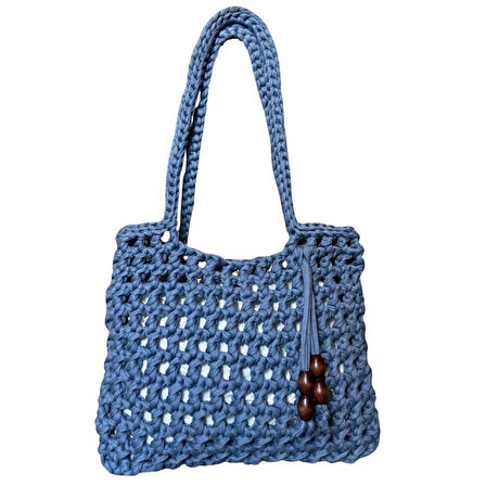 Uretti - Emine 9106 El Örgüsü Ahşap Boncuk Detaylı Penye Kumaş Omuz Çantası - 27 x 21