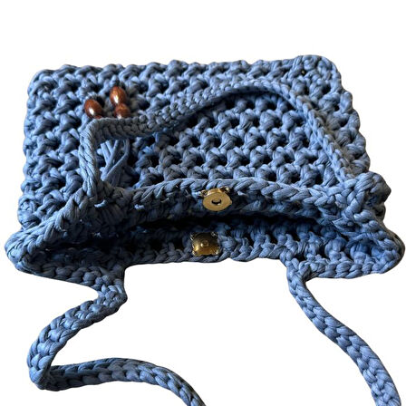 Uretti - Emine 9106 El Örgüsü Ahşap Boncuk Detaylı Penye Kumaş Omuz Çantası - 27 x 21