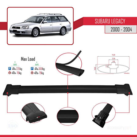 Subaru Legacy 3 (BE) 2000-2004 Arası ile Uyumlu FLY Model Ara Atkı Tavan Barı Siyah 3 Adet